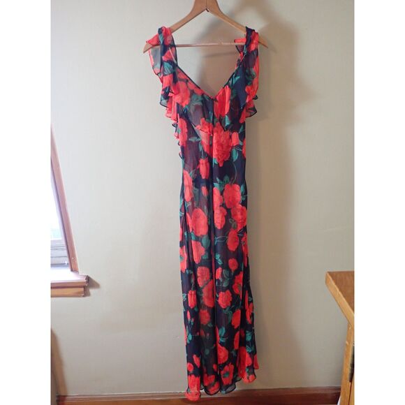 Valentino Intimo Rose Pattern Black Sheer Nightgown Set Small Housecoat Vintage - Picture 2 of 15